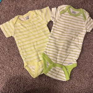 Gerber Lime and White Striped Bodysuits